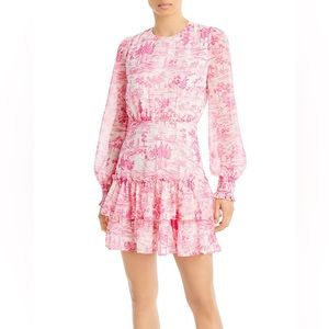 AQUA Women’s Toile Printed Ruffled Mini Dress